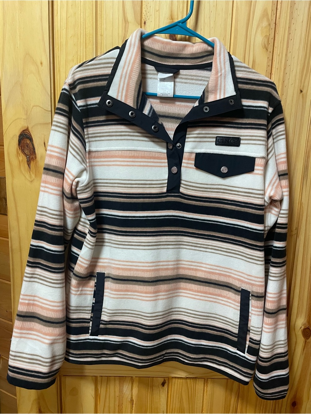 Cinch Striped Crew Pullover in Black, Cream & Blush